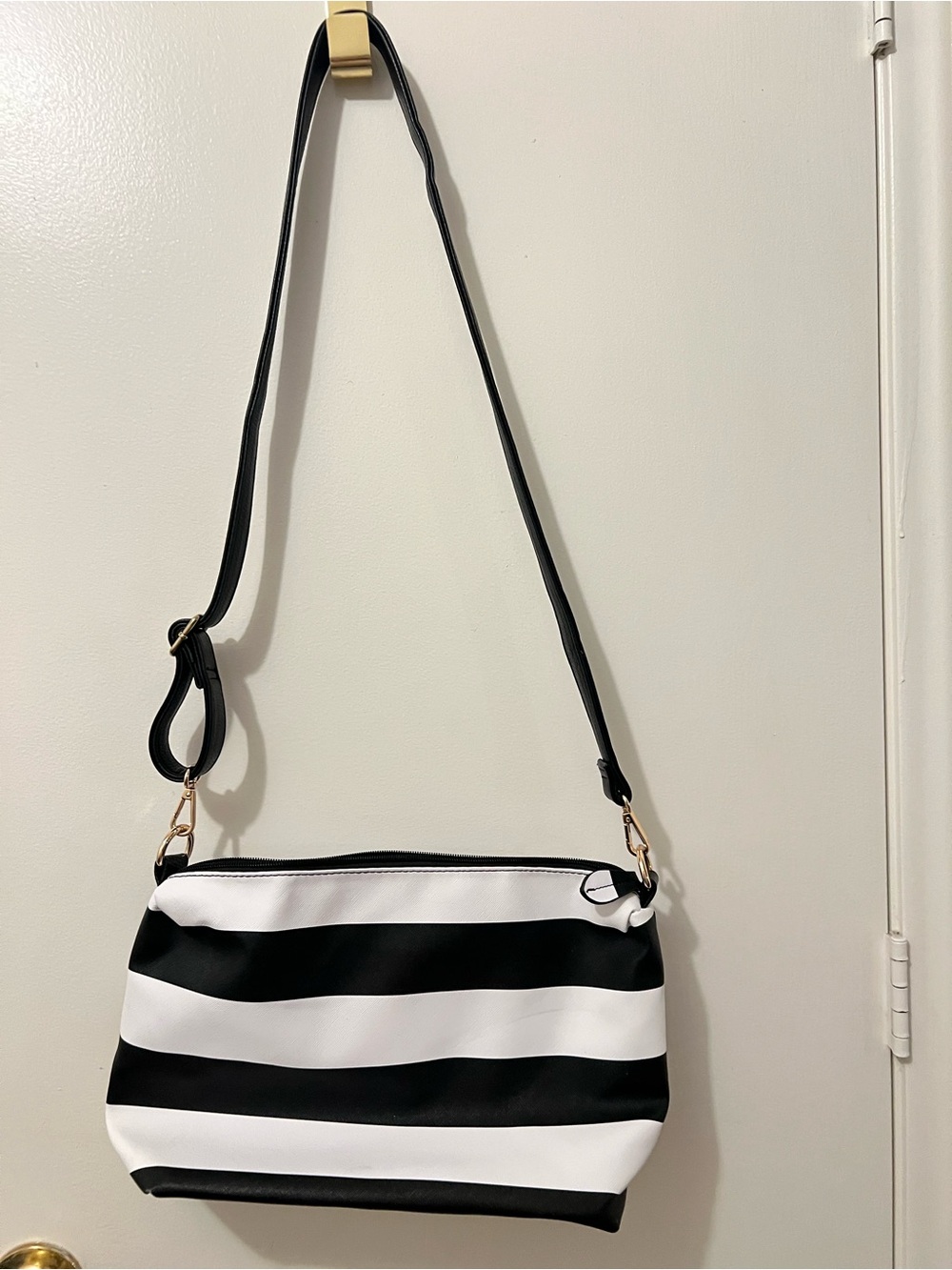 Black and White Striped Crossbody Bag